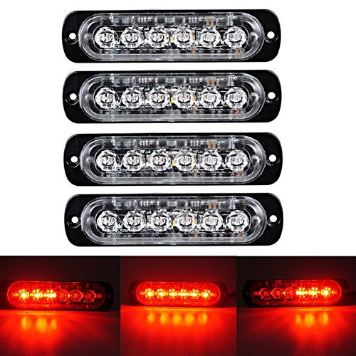 XT AUTO 6LED Car Truck Emergency Beacon Warning Hazard Flash Strobe Light Red/Red 4-Pack