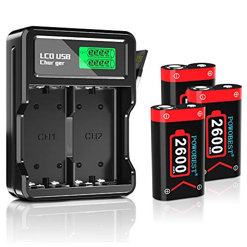 POWOBEST LCD Battery Charger with Rechargeable Battery Pack, 3 x 2600mAh Batteries Compatible for Xbox One/Xbox One S/Xbox One X/Xbox One Elite Wireless Controller Play & Charge Kit