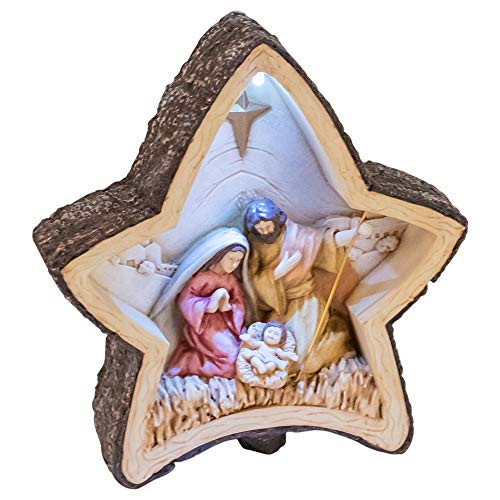 Dicksons Wood Look Star with Holy Family White Glow 7 inch Resin Stone Christmas Figurine Dicksons Wood Look Star with Holy Family White Glow 7 inch Resin Stone Christmas Figurine