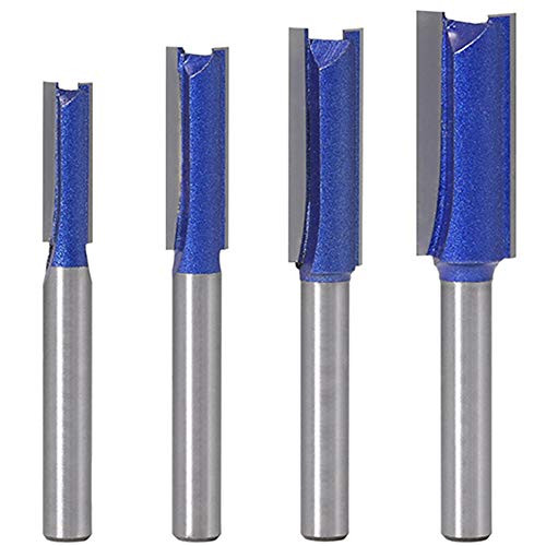 Wolfride 4pcs Straight Cut Router Bits 1/4-Inch Shank Double Flute Straight Router bit Set