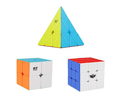 Speed Cube Set QiYi 2x2 Speed Cube 3x3 x3 Pyramid Cube Cyclone Boys 3x3 Speed Cube Bundle Stickerless Fast and Smooth Magic Cube Puzzles Toys by SHUYUE