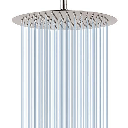 GGStudy 12 Inches Round Rain Shower head Large Stainless Steel High Pressure Shower Head,Ultra Thin Rainfall Bath Shower 1/2 Connection Brushed Nickel Shower Head GGStudy 12 Inches Round Rain Shower head Large Stainless Steel High Pressure Shower Head,Ultra Thin Rainfall Bath Shower 1/2 Connection Brushed Nickel Shower Head