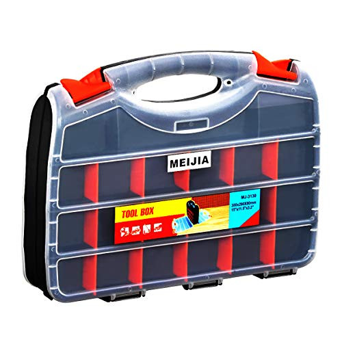 MEIJIA Portable Tool Double Deck Organizers with Removable Dividers, Storage Organizer Box (15")