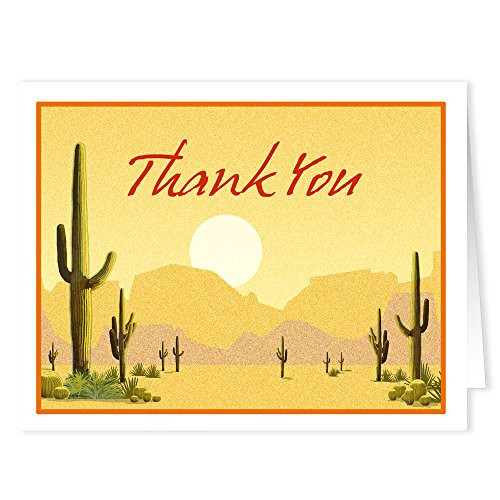 Western Boxed Thank You Note Card - 10 Boxed Arizona Cards & Envelopes - Desert Cactus Note Cards