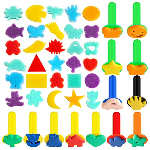 42Pcs Sponge Painting Shapes EVA Sponge Painting Stamper, Painting Craft Sponge for Toddlers Assorted Pattern Early Learning Sponge for Kids