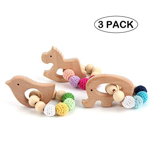 Wooden Teether Baby Rattles Sensory Toys, Wooden Gym Rattle Teether Natural Raw Crochet Beads Toy Baby Teething Ring Chew Toy Baby Teething Bracelet Crochet Beads Bracelet of Elephant,Bird,Cockhorse Wooden Teether Baby Rattles Sensory Toys, Wooden Gym Rattle Teether Natural Raw Crochet Beads Toy Baby Teething Ring Chew Toy Baby Teething Bracelet Crochet Beads Bracelet of Elephant,Bird,Cockhorse