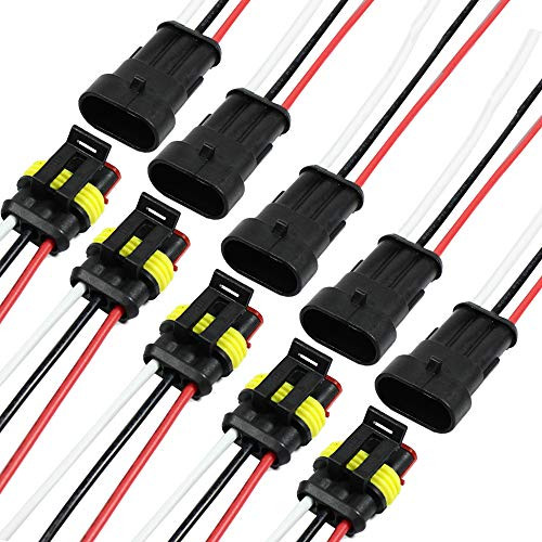 HUIQIAODS 3 Pin Way Auto Waterproof Electrical Connector Pigtail With Wire 18 AWG Marine for Car Boat Ect.5 Pack