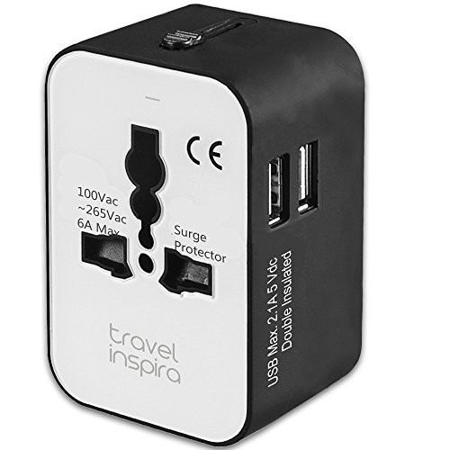 Travel Adapter, Worldwide All in One Universal Power Adapter AC Plug International Wall Charger with Dual USB Charging Ports for USA EU UK AUS European Cell Phone Laptop