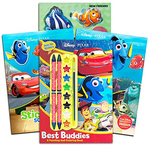 Disney Pixar Coloring and Activity Book Super Set ~ Bundle Includes 3 Pixar Books with Stickers, Paint and Crayons (Featuring Cars,Toy Story, Finding Nemo and More)
