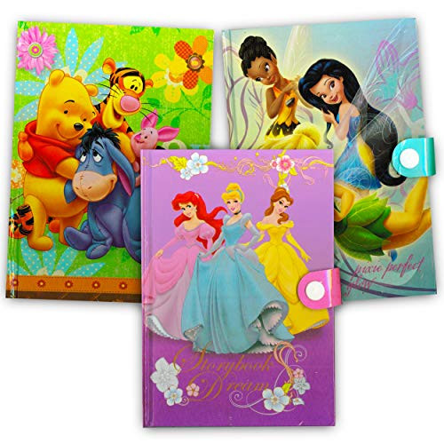 Disney Diary Set for Girls Kids ~ 3 Pack Premium Disney Diaries Featuring Disney Princess, Tinkerbell, and Winnie the Pooh (School Supplies)
