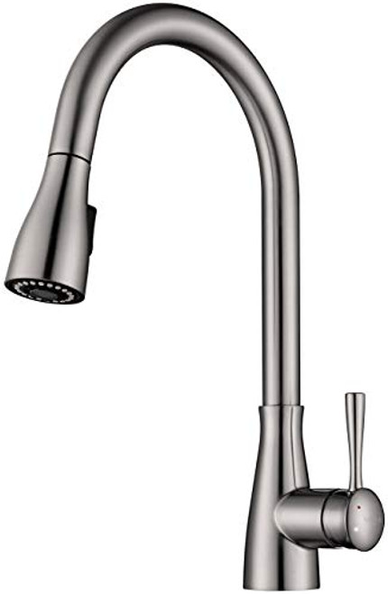 NeoBano Brushed Nickel Kitchen Faucet with Pull Down Sprayer, Single Handle, Single Hole, Pull Out Stainless Steel Kitchen Sink Faucet