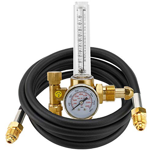 HighFree Argon Regulator TIG Welder MIG Welding CO2 Flowmeter 10 to 60 CFH - 0 to 4000 psi Pressure Gauge CGA580 Inlet Connection Gas Welder Welding Regulator