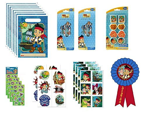 Jake and the Neverland Pirates Party Supply Favor Pack includes Loot Bags, Stickers, Tattoos, Pencils, Award Ribbon