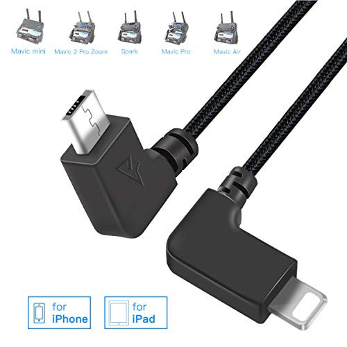 RCGEEK Compatible with DJI Mavic Mini OTG Cable Phone to Controller Data Cable 1ft Right Angle Nylon Braised for DJI Mavic Mini Mavic Pro 2 Mavic 2 Zoom Mavic Pro Platinum Spark, 1 Piece