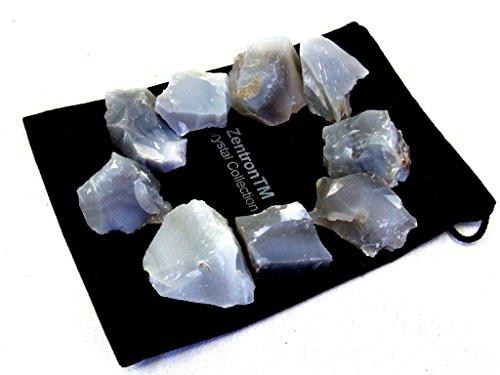 Zentron Crystal Collection: 1 Pound Natural Rough Grey Agate Stones Velvet Bag