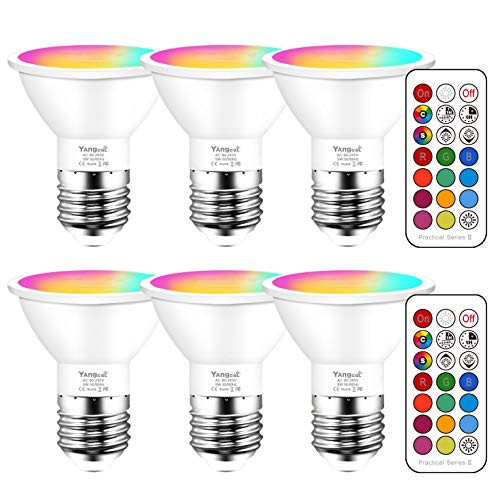 Yangcsl LED Color Changing RGB Light Bulb with Remote 40W Equivalent 400LM, 45° Beam Angle and Memory, E26 Mood Ambiance Lighting (6 Pack)