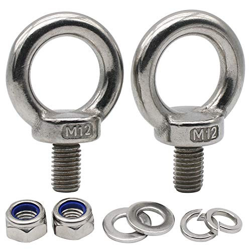 Jetovo 8 PCS M12 Heavy Duty Screw Eye Bolt 304 Stainless Steel Male Thread Machinery Shoulder Lifting Ring Eye Bolt with Lock Nuts Lock Washers Flat Washers Set