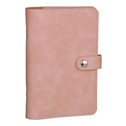 Antner A6 PU Leather Notebook Binder Refillable 6 Ring Binder Cover for A6 Filler Paper Binder Pockets, Personal Planner Binder, Pink