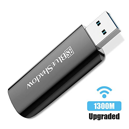 Blueshadow USB WiFi Adapter 1300M - Wireless Dual Band 2.4G/5.8GHz Network Card with USB 3.0 for Desktop Laptop PC Support Windows XP Vista/7/8/8.1/10 Antenna PC (USB WiFi 1300M-2)