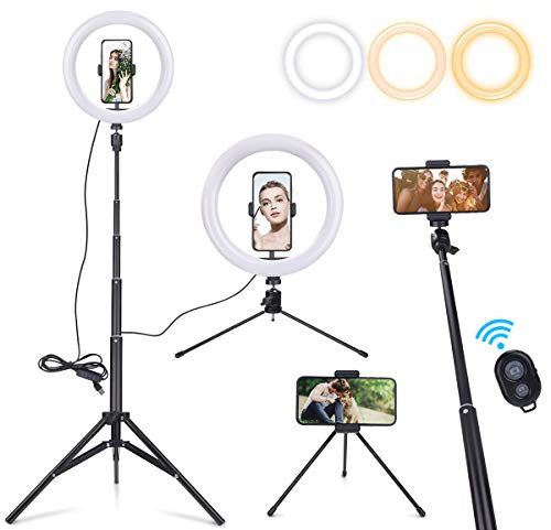 EVILTO 10" Selfie Ring Light with Adjustable Tripod Stand & Desktop Tripod Stand & Cell Phone Holder for Live Stream/Makeup, Dimmable LED Ringlight 3 Modes 10 Brightness Levels for TikTok/YouTube