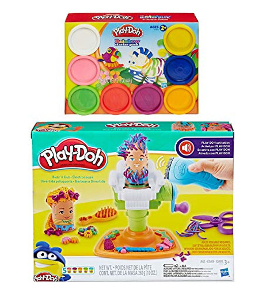 PD Play Doh Buzz 'n Cut Play Set + Play Doh Rainbow Starter Pack Bundle