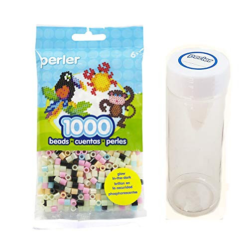 Perler Beads Bundle: Mixed 1000 Bead Pack + Storage Cylinder (Glow in The Dark Mix)