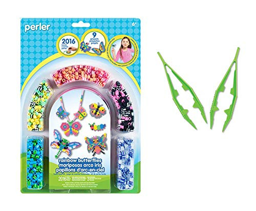 Perler Beads Bundle: Rainbow Butterflies Fuse Bead Activity Kit + Tweezers (2 Pack)