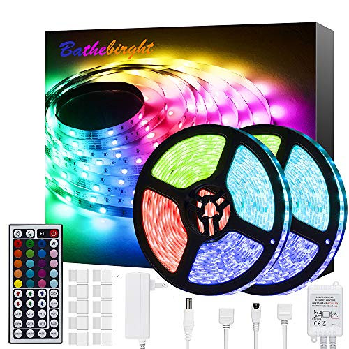 Bathebright LED Strip Lights 32.8ft RGB LED Light Strip with Remote Color Changing 5050 LED Rope Lights for Home Lighting Kitchen Bed Flexible Strip Lights for Bar Home Decoration