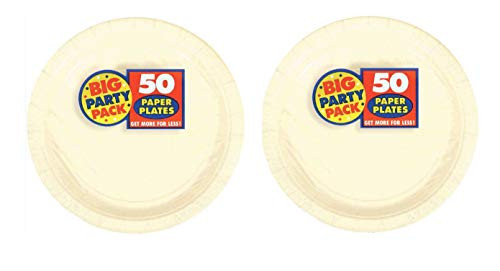 Dessert Paper Plates 7" Inches (2 Big Party Packs of 50) (Vanilla Crème)
