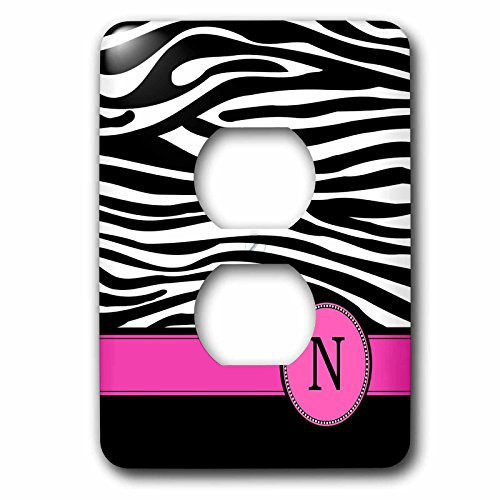 3dRose LLC lsp_154285_6 Letter N Monogrammed Black and White Zebra Stripes Animal Print with Hot Pink Personalized Initial 2 Plug Outlet Cover