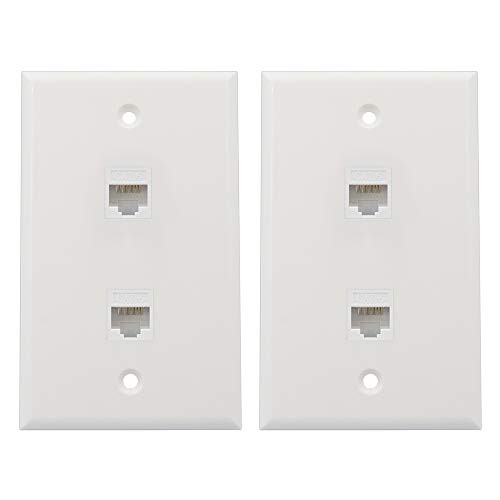MicVista CT01 Cat6 Ethernet Wall Plate 2 Port, RJ45 Cat6 Female to Female Wall Plate - White(2 Pack)