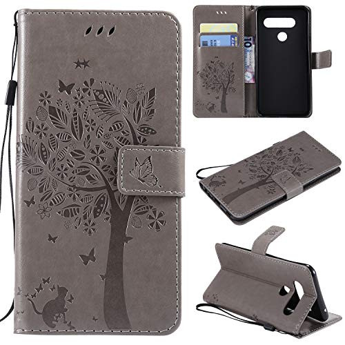 NOMO LG V40 ThinQ Case,LG V40 Wallet Case,LG V40 ThinQ Flip Case PU Leather Emboss Tree Cat Flowers Folio Magnetic Kickstand Cover with Card Slots for LG V40 / LG V40 ThinQ 2018 Release Gray NOMO LG V40 ThinQ Case,LG V40 Wallet Case,LG V40 ThinQ Flip Case PU Leather Emboss Tree Cat Flowers Folio Magnetic Kickstand Cover with Card Slots for LG V40 / LG V40 ThinQ 2018 Release Gray