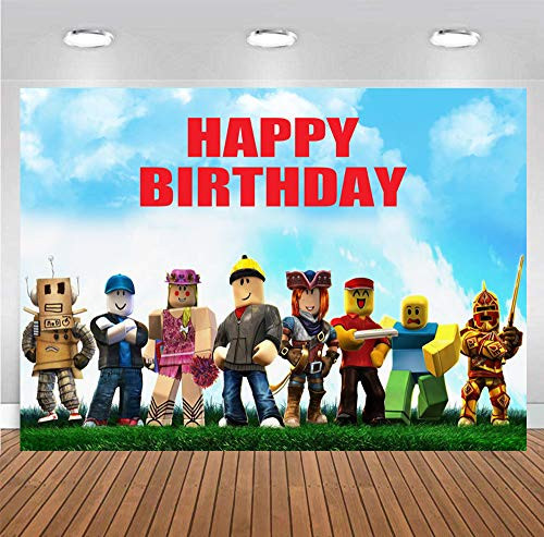 Video Game Party Backdrop 7×5ft Party Supplies Decoration Roblox Game Theme Kids Boys Birthday Party Baby Shower Banner Table Wall Decor Photography Photo Shoot Booth Props