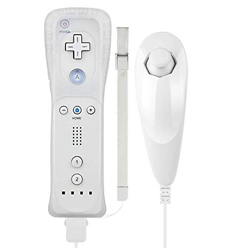 Remote and Nunchuck for Wii, Uniway Game Controllers for Wii U/Wii with Silicone Case and Wrist Strap -White
