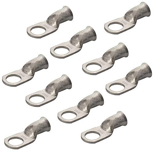 10PCS Heavy Duty Tinned Copper Wire Lugs 1 AWG Battery Cable Ends Tubular Bare Copper Eyelets Ring Terminal Connectors Marine Grade Wire Lugs Connectors (1 AWG - 1/2''Ring/Eye)