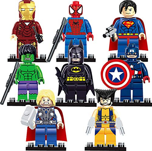 Jubasix 8pcs Superhero Mini Building Block Action Figures - Mini Super Heroes Figures with Accessories - Super Heroes Set Building Blocks - Building Blocks Brick DIY Toys Children