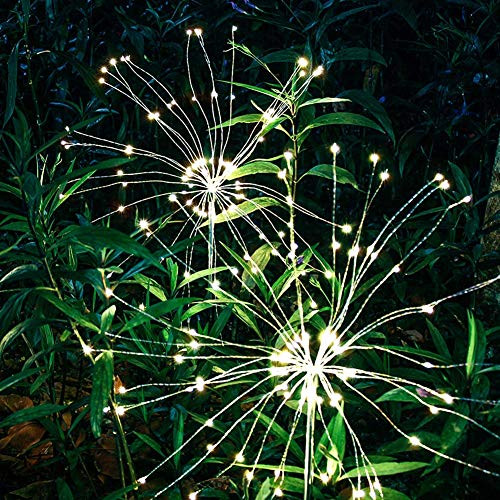 TDA Solar Firework Light Outdoor Garden Decorative Solar Lights Stake Fireworks Stars for Walkway Pathway Backyard Landscape Decoration (Warm-White (2 Pack))