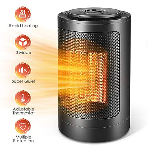 Space Heater, Mini Electric Ceramic Heater, Portable Space Heater 1500W / 750W with Overheat Protection & Tip-Over Protection Personal Heater with Adjustable Thermostat Fast Heating for Home & Office