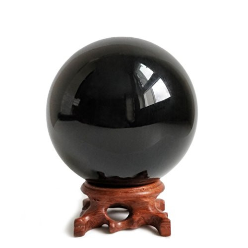 Mina Heal Obsidian Crystal Ball 90mm / 3.5" for Fengshui Ball, Meditation, Crystal Healing, Divination Sphere, Home Decoration, 100% Natural and Genuine (90 mm)