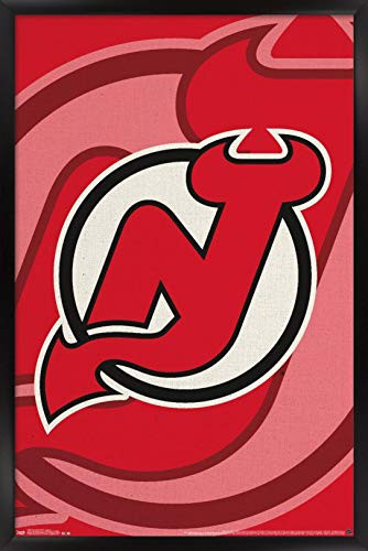 Trends International NHL New Jersey Devils - Logo, 14.725" x 22.375", Black Framed Version