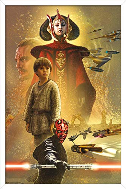 Trends International Star Wars: The Phantom Menace - Celebration Mural, 14.725" x 22.375", White Framed Version