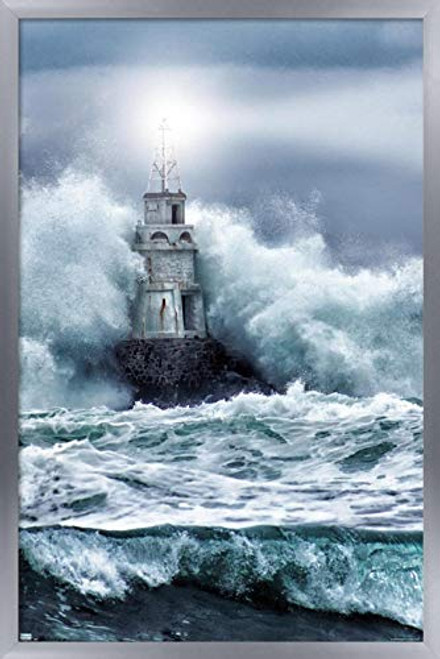 Trends International Lighthouse in The Storm Wall Poster, 14.725" x 22.375", Silver Framed Version Trends International Lighthouse in The Storm Wall Poster, 14.725" x 22.375", Silver Framed Version