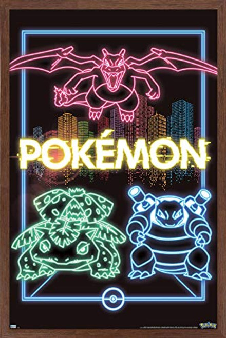 Trends International Pokémon - Neon Group Wall Poster, 14.725" x 22.375", Mahogany Framed Version Trends International Pokémon - Neon Group Wall Poster, 14.725" x 22.375", Mahogany Framed Version