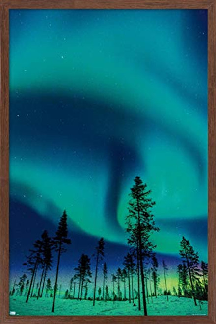 Trends International Aurora Borealis Wall Poster, 14.725" x 22.375", Mahogany Framed Version