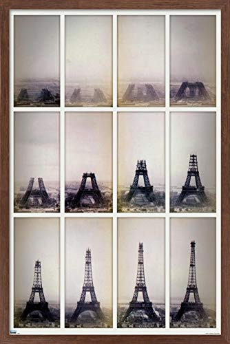 Trends International Eiffel Tower Construction Time Lapse Wall Poster, 14.725" x 22.375", Mahogany Framed Version