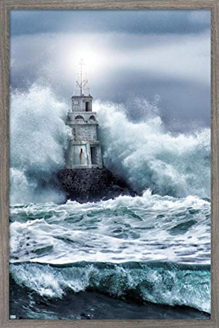 Trends International Lighthouse in The Storm Wall Poster, 14.725" x 22.375", Barnwood Framed Version Trends International Lighthouse in The Storm Wall Poster, 14.725" x 22.375", Barnwood Framed Version