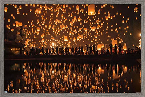 Trends International Thousands of Lanterns Wall Poster, 14.725" x 22.375", Barnwood Framed Version