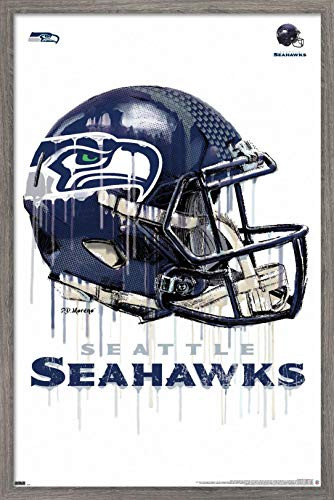 Trends International NFL Seattle Seahawks - Drip Helmet 20 Wall Poster, 14.725" x 22.375", Barnwood Framed Version