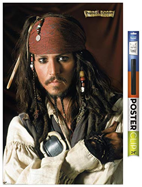 Trends International Poster Clip Disney Pirates of The Caribbean: The Curse of The Black Pearl - Johnny Depp Portrait, 22.375" x 34", Premium Poster & Clip Bundle