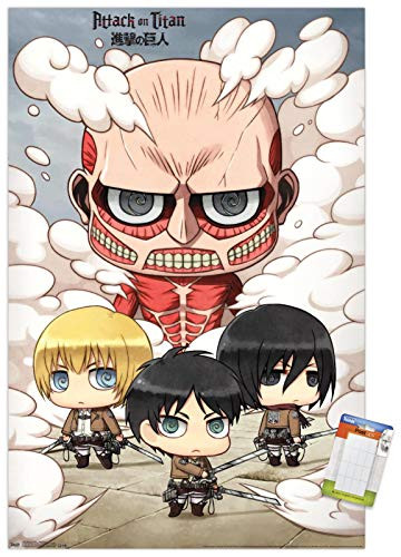 Trends International Poster Mount Attack on Titan - Chibi Group, 22.375" x 34", Premium Poster & Mount Bundle